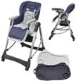 Chaise haute bébé-enfant, pliable, réglable hauteur, dossier et tablette - Bleu foncé-0