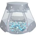 Tente Château Selonis avec 100 balles plastiques pour piscine à balles pour enfants - Gris/Bleu-0