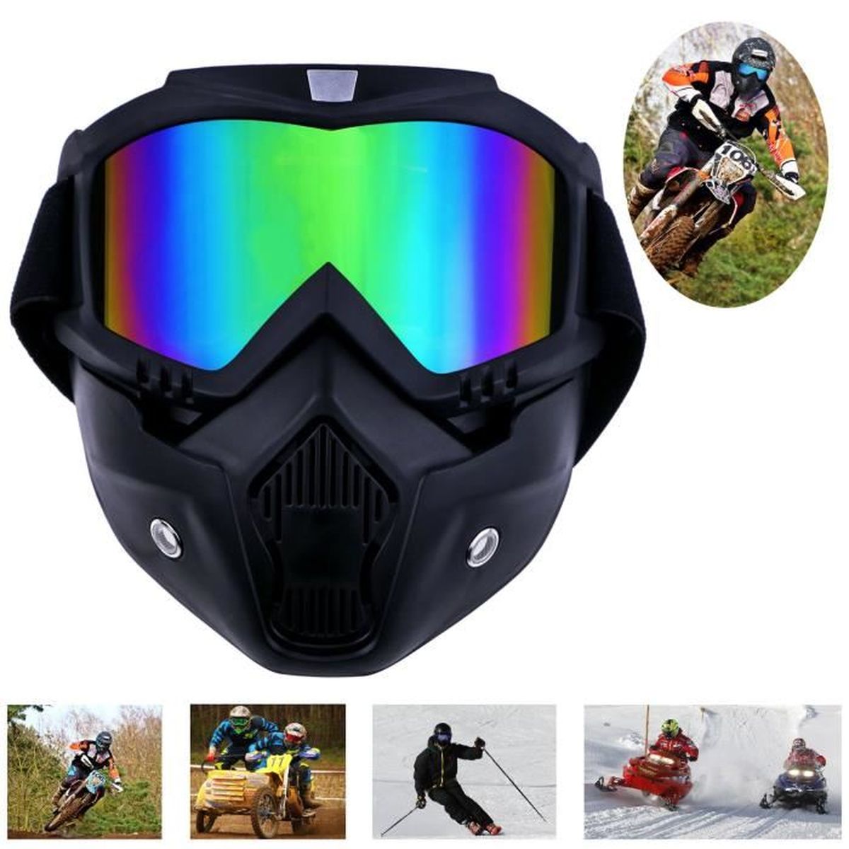 Masque facial de lunettes de moto lunettes de protection anti-brouillard de course de motocross de PC cadre blanc