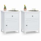COSTWAY Lot de 2 Table de Chevet avec Tiroir et Grand Placard, 48 x 38 x 63,5 CM, Table de Nuit avec Pieds en Bois Massif, Blanc