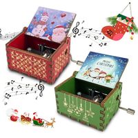 Noël Boîte à Musique en Bois 2 Pièces,Noël Boîtes à Musique Manivelle en Bois,Boite à Musique Bois,pour Enfants et Amis Cadeaux