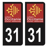Autocollants Stickers plaque immatriculation voiture auto département 31 Haute-Garonne Logo Région Occitanie Noir Couleur