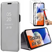 Coque pour Samsung Galaxy A14 4G/5G + 2 Verres Trempés - Coque Effet Miroir Antichoc Argenté