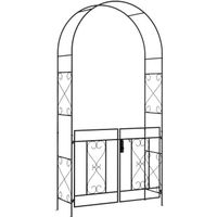 Arche de jardin avec portillon treillis style fer forgé métal époxy noir
