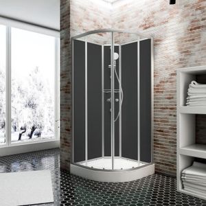 CABINE DE DOUCHE Cabine de douche intégrale 90x90 cm, cabine de douche complète Verona, portes coulissantes, verre transparent, noir, Schulte