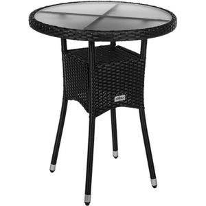 TABLE BASSE JARDIN  STILISTA® table d'appoint ronde verre au lait plateau de table poly rotin, choix de couleurs et de tailles, 60 cm noir