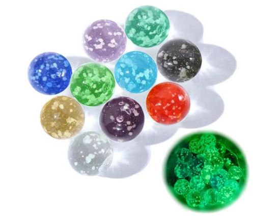 Lot de 10 billes phosphorescentes en verre de couleurs mélangées pour jeux de marbre, décoration d'intérieur, sacs à friandises, cadeaux (bleu