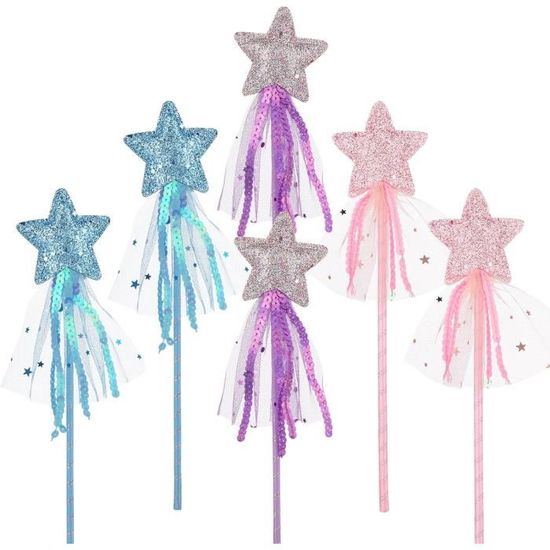 6 baguettes magiques à paillettes pour enfants,baguette magique à  paillettes en forme d'étoile,baguette magique,fée pour fille Noël