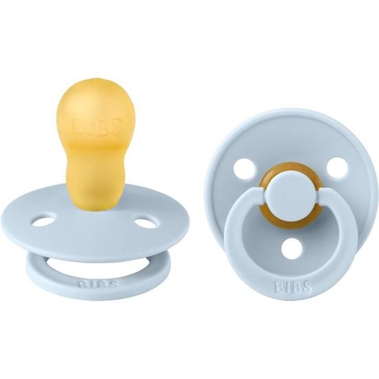 Tétine BIBS Colour Glow. Lot De 2 Sucettes. Brillent Dans Le Noir. Sans Bisphénol A, Téterelle Ronde. Latex De Caoutchouc Naturel, Fabriqué Au Danemark, Taille 1 (0-6 Mois), Baby Blue Glow