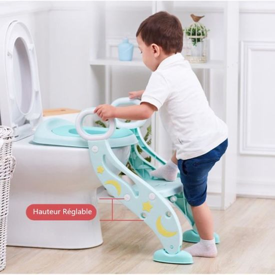 Reducteur toilette enfant avec Marche, Coussin - Siège de toilette Pliable,  Hauteur réglable pour Garcon Fille - dès 3 ans