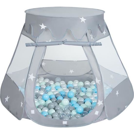 Tente Château Selonis avec 100 balles plastiques pour piscine à balles pour enfants - Gris/Bleu