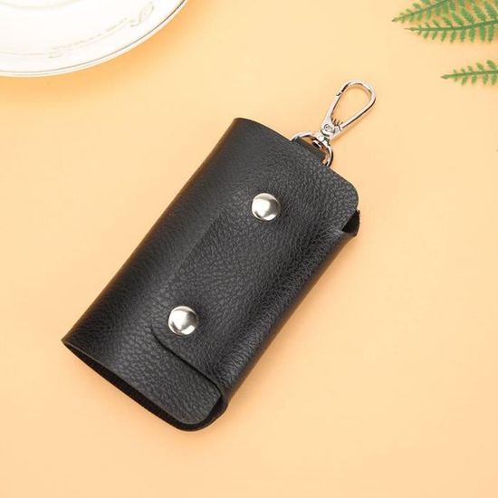 la couleur noire Porte-clés en PU solide pour hommes et femmes,  portefeuille à loquet couvert, porte-clefs de