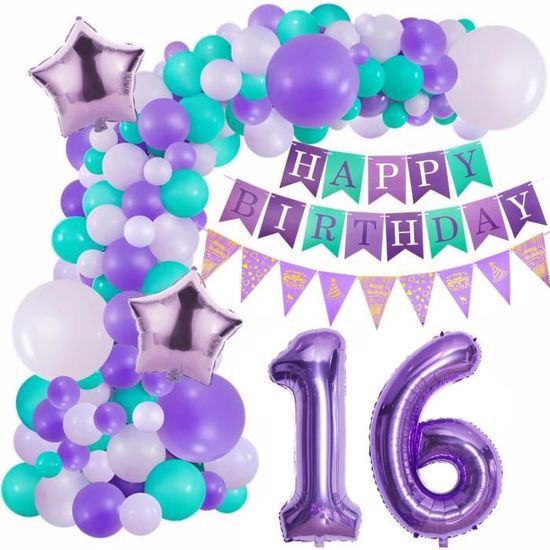 Décoration Anniversaire 16 Ans - Kit Bleu Et Or Avec Bannière Et Ballons
