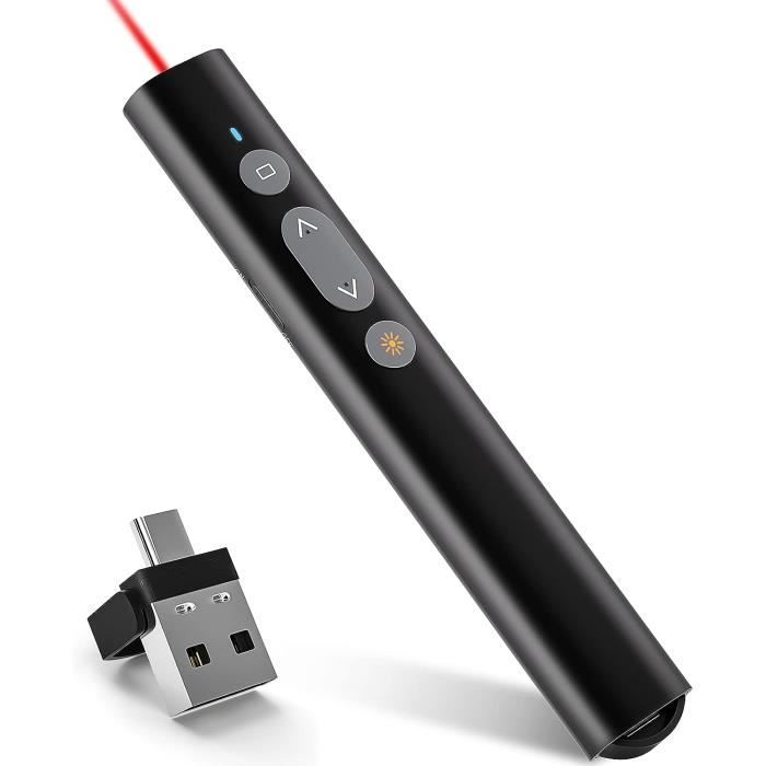Télécommande PowerPoint Sans Fil Avec Pointeur Laser - Portée 30 M - Compatible Windows, Mac, Android - Parfaite Pour Présentations Et Enseignements