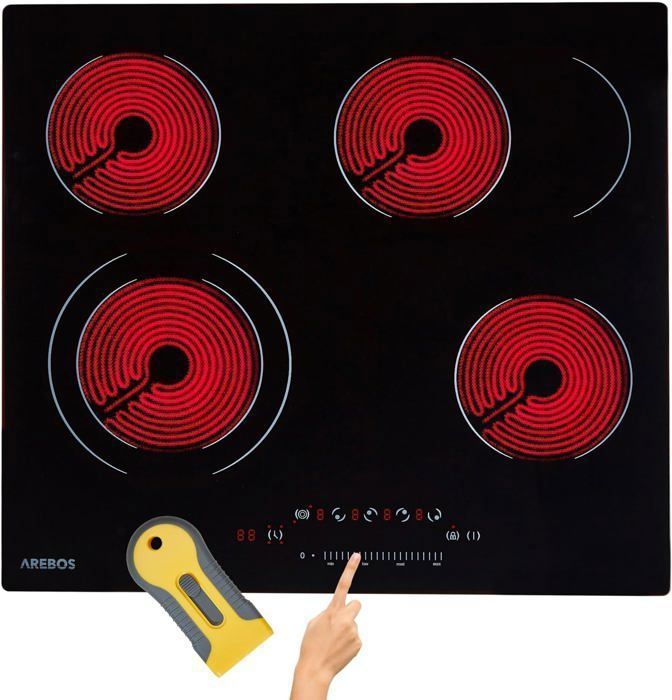 Arebos Plaque de cuisson en vitrocéramique | Table de cuisson électrique | Contrôle Cuisinière | 4 foyers | 7200W
