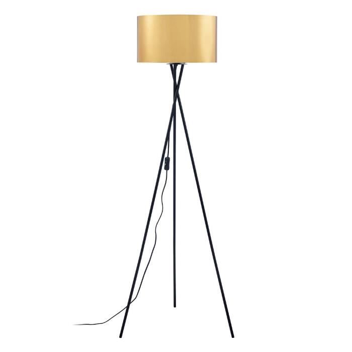 Lampadaire MIKA - abat jour PVC doré pieds Metal - Noir