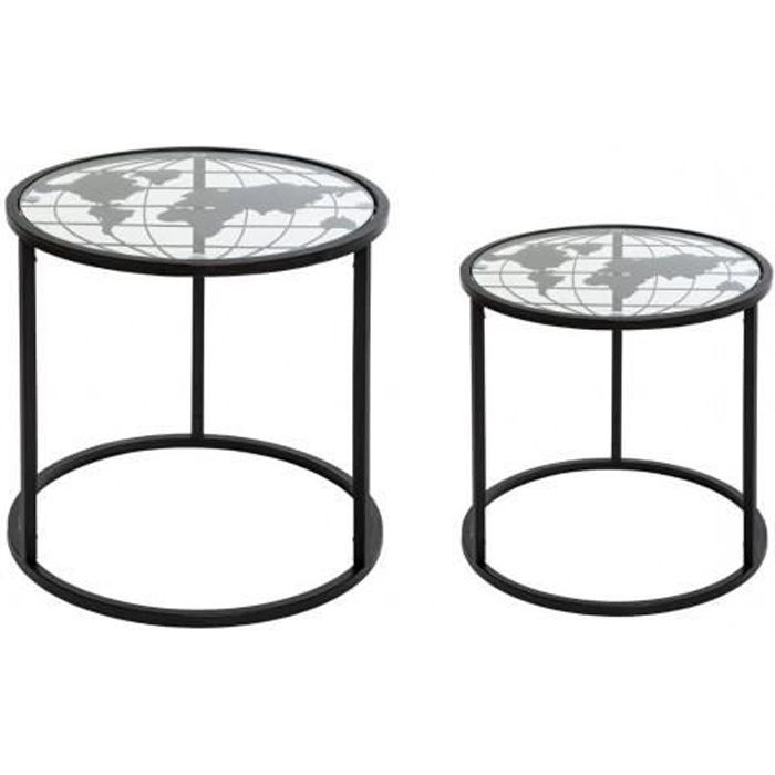Lot de 2 tables d'appoint -Map- en métal Atmosphera - Couleur: Lot de 2 tables d'appoint -Map- Noir-Noir$Noir
