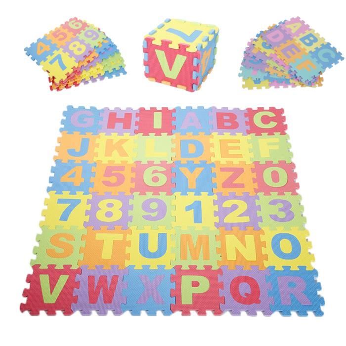 Puzzle tapis mousse Bébé Alphabet 26 Lettres + 10 Chiffres