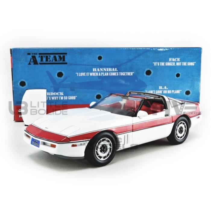 Voiture Miniature de Collection - GREENLIGHT COLLECTIBLES 1/18 - CHEVROLET Corvette C4 Coupe - A Team - 1984 - White / Red - 13532