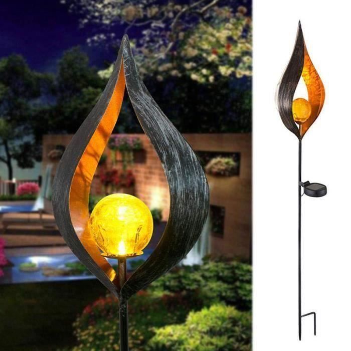 Lampe Solaire Flamme Extérieur, LED Rétro Fer Bronze Soleil Angle Mars Lampes Solaires Lumière Lampadaire de Jardin Pelouse