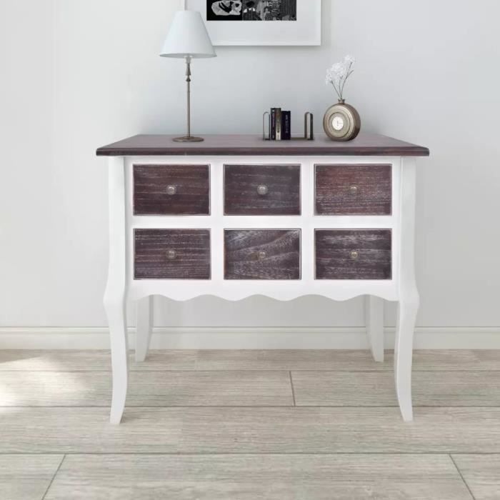 Armoire de console 6 tiroirs Marron et blanc Bois -RAI