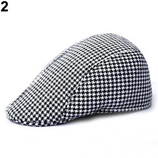 Cool Hommes Tweed Plat Chevrons Pays Peak Chapeau Fermier Golf Rétro Casquette Béret Noir Blanc
