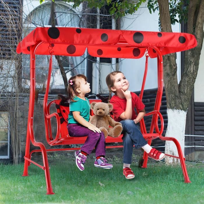 Balancelle de Jardin pour Enfants 2 Places,Toit Anti-UV Balançoire Jardin pour Enfants Chaise Bascule pour Enfants Rouge