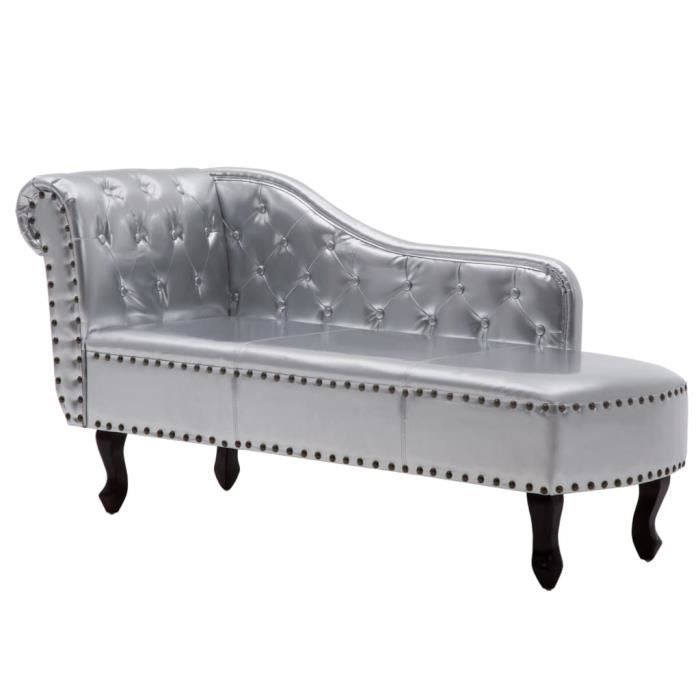 Canapé méridienne Chesterfield capitonné argent