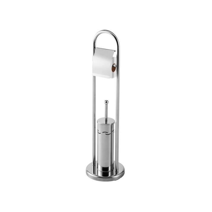 Brosse WC et porte-papier toilette combiné chromé