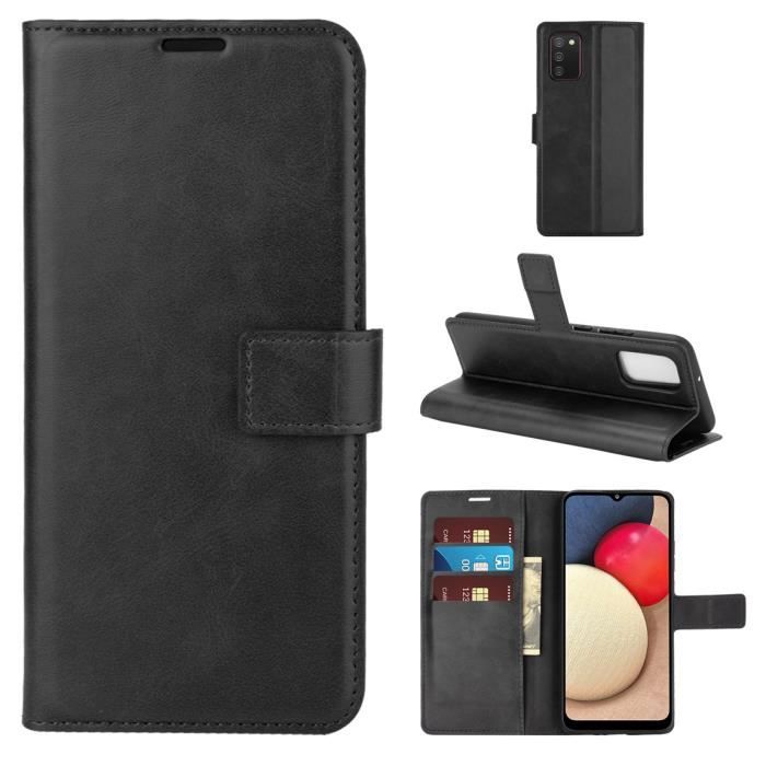 Étui Coque Samsung Galaxy A02s Manchon de protection de haute qualité Avec fente pour carte et poche à monnaie - Noir