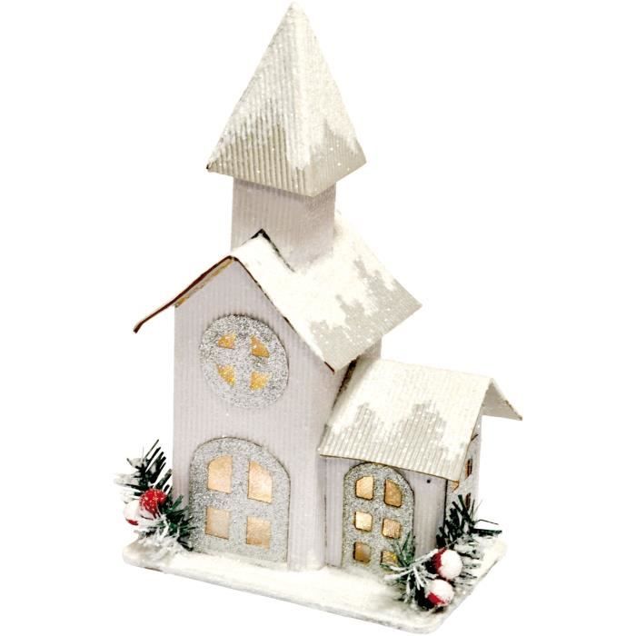 AUTOUR DE MINUIT Eglise en carton - LED - Blanc argent