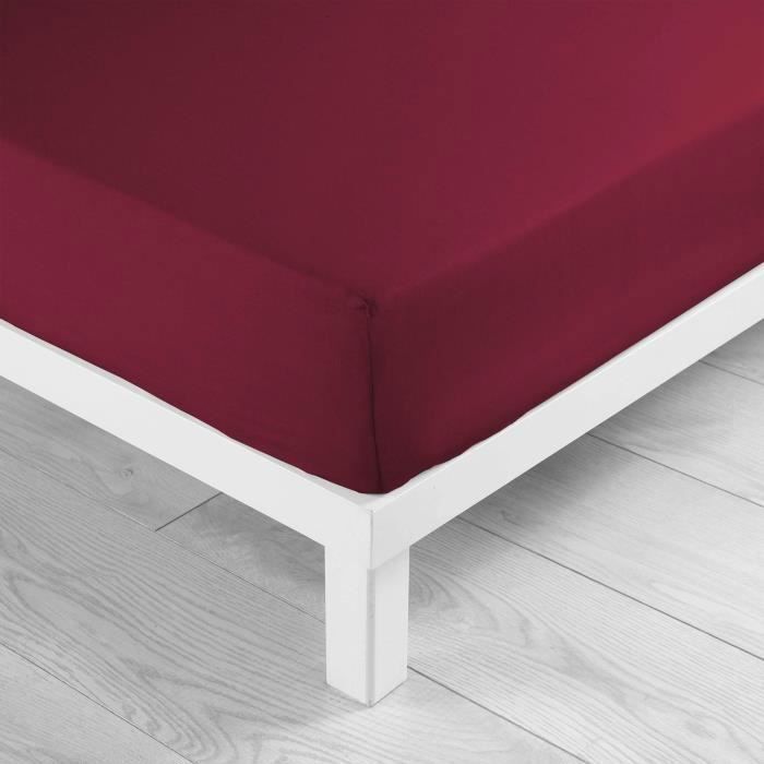 CDaffaires Drap housse bonnet 30 cm 2 personnes 140 x 190 cm uni 57 fils lina Bourgogne