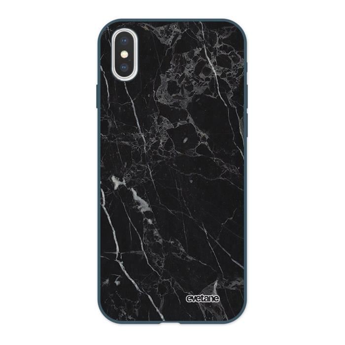 Coque iPhone X/XS Silicone Liquide Douce bleu nuit Marbre noir Ecriture Tendance et Design Evetane.