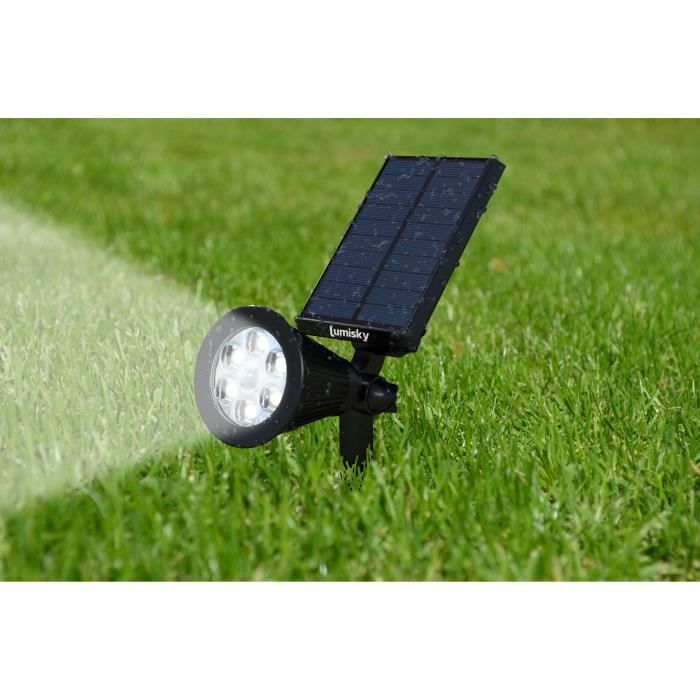 Spot solaire projecteur 2 en 1 à piquer ou à fixer éclairage puissant LED blanc SPIKY SENSOR H42cm a