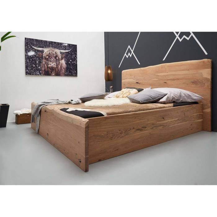 Stucture lit double 180x200cm - Bois massif d'acacia laqué (Bois naturel) - Design naturel - PURE EDGE #303