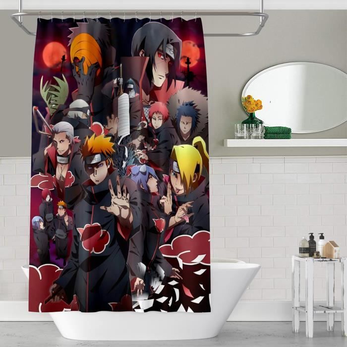 Rideau de douche Naruto Akatsuki rouge nuage anneaux inclus 3D effect imperméable 180 x 200 cm