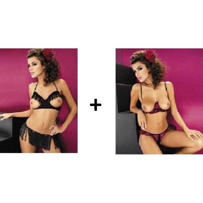 LOT 2 ENSEMBLES SEXY FEMININS FEMME LINGERIE SOUTIEN GORGE STRING JUPE TAILLE 36 TAILLE S