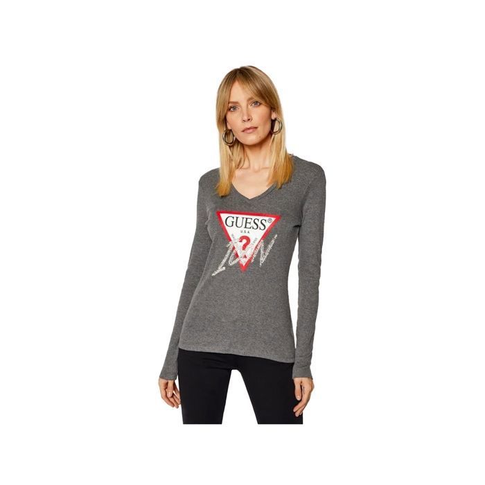 Tee shirt cotelé à logo strassé - Guess jeans - Femme