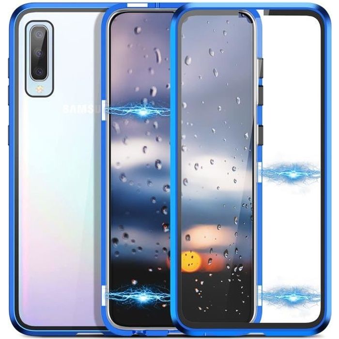 Coque Samsung A50 Adsorption Magnétique Verre Trempé Bumper Anti-Rayures Antichoc Bleu [Garantie Authentique: SmartLegend]