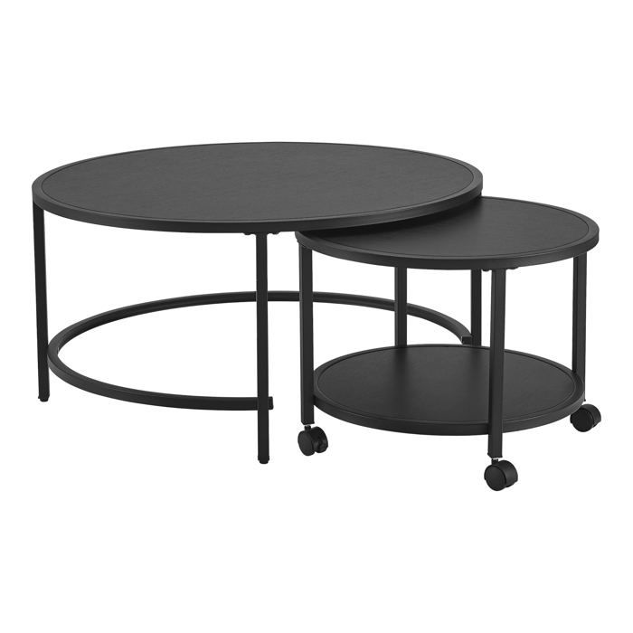 Lot de 2 tables basses rondes gigognes à roulettes et espace de rangement noir 03_0008532 Lot de 2 tables basses rondes gigognes à roulettes et espace de rangement noir 03_0008532