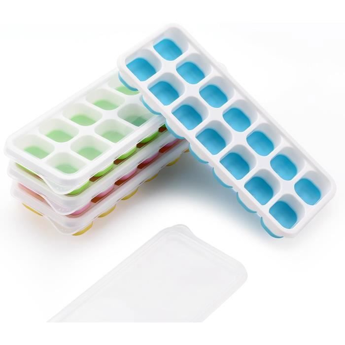Lot de 4 bacs à glaçons en silicone - Facile à détacher - Convient pour