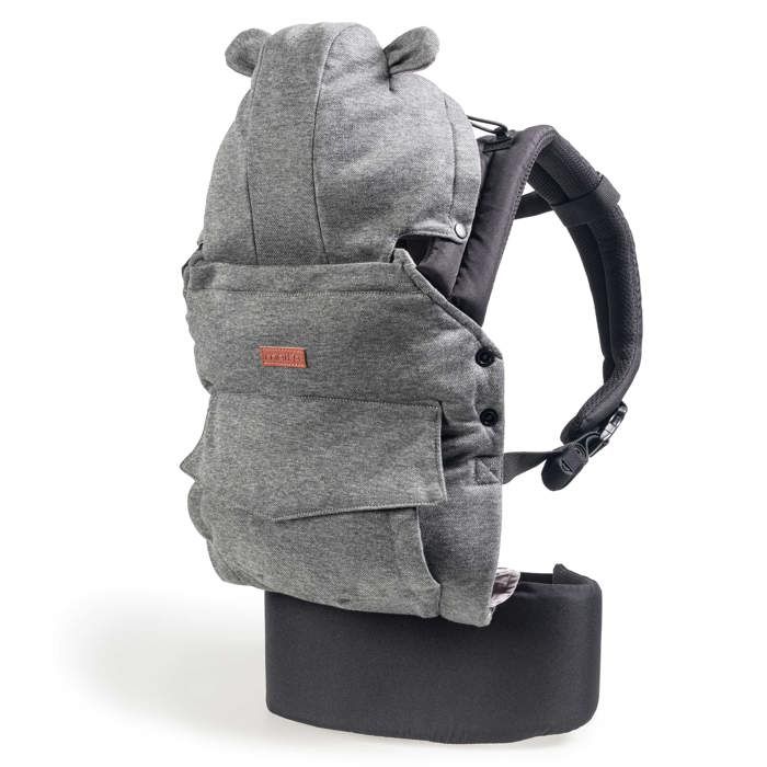MAÏKA Porte-bébé cocooning gris avec capuche naissance à 15 kg tissu chaud