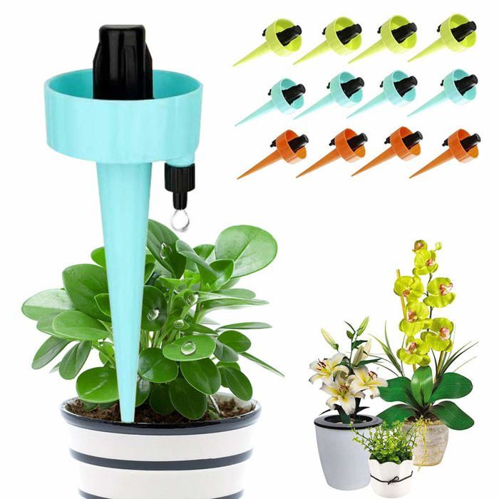 relaxdays Cône d'arrosage, Argile, Set de 4, Bouteilles en Pet d'1,5 l, jardinières et Plantes