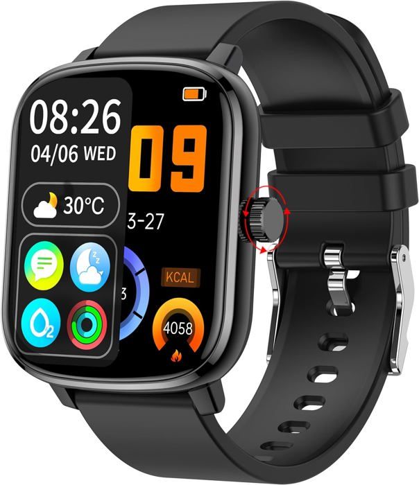 Montre Connectée 1.96" - Appels Bluetooth, Tension Artérielle, 100+ Sports - IP67 - Jusqu'à 7 Jours Batterie - Pour IOS/Android