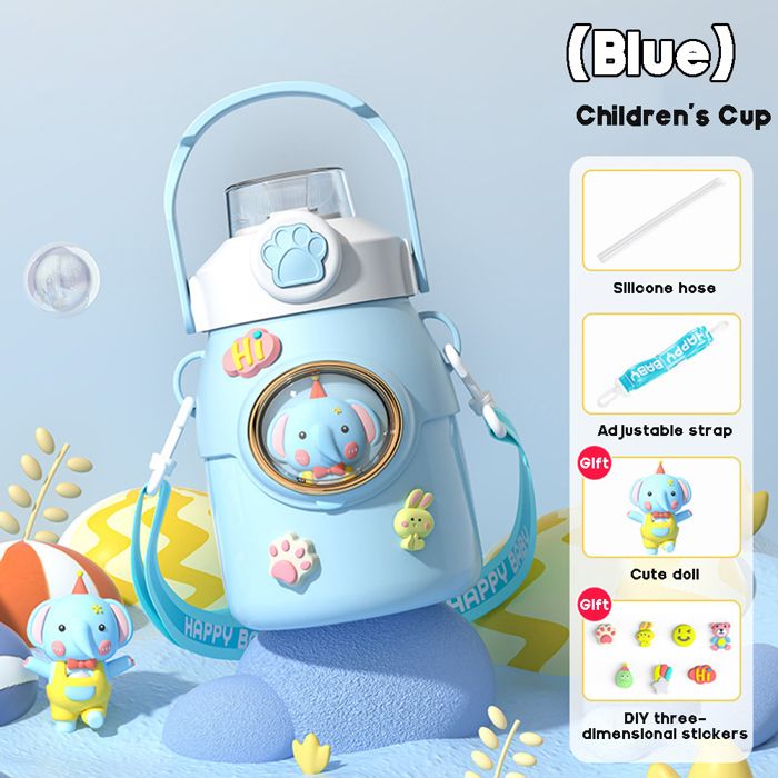 GourdeBouteille deau thermique pour enfants tasse thermos avec paille flacons sous vide en acier inoxydablebleu 650ml