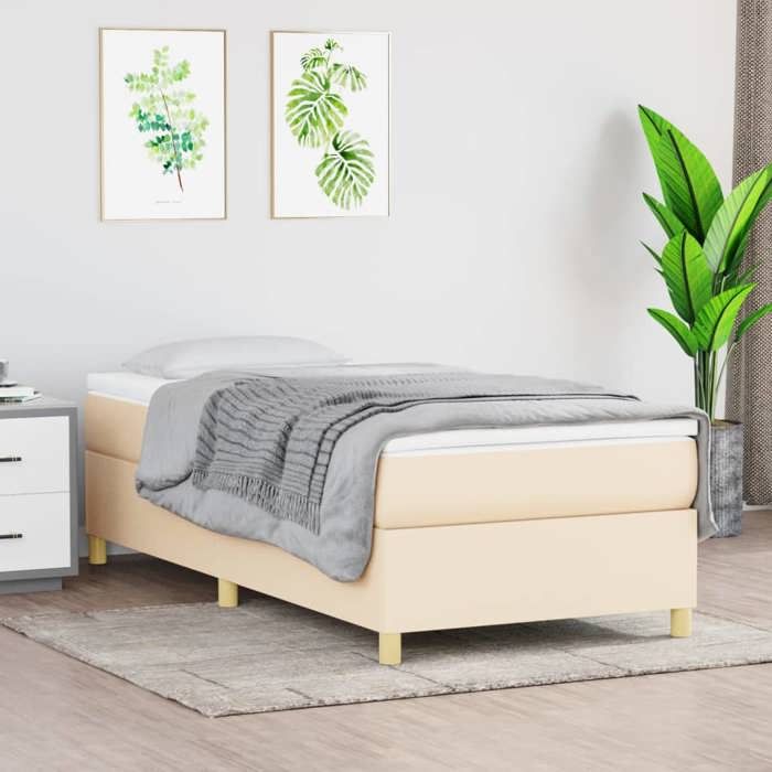 Lit Adulte-Structure de lit-Cadre de lit sans matelas crème 100x200 cm tissu 424504