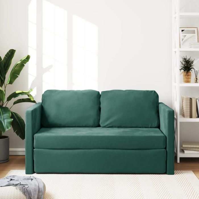 Lit banquette 2 places - convertible - Canapé-lit 2 en 1 vert foncé 122x204x55 cm velours CAL7431953