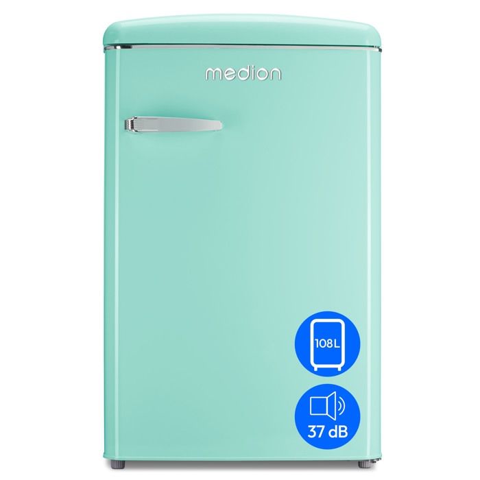 Réfrigérateur Vintage – MEDION MD37790 – 95L réfrigération + 13L glaçons – 37 dB – Éclairage LED – Turquoise - Medion