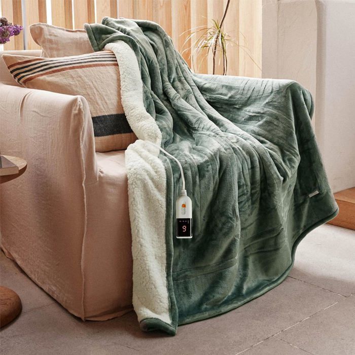 GOTCOZY Couverture Chauffante 130x180 Cm - Électrique Tactile 10 Niveaux, Arrêt Auto 9H, Lavable (Brun)