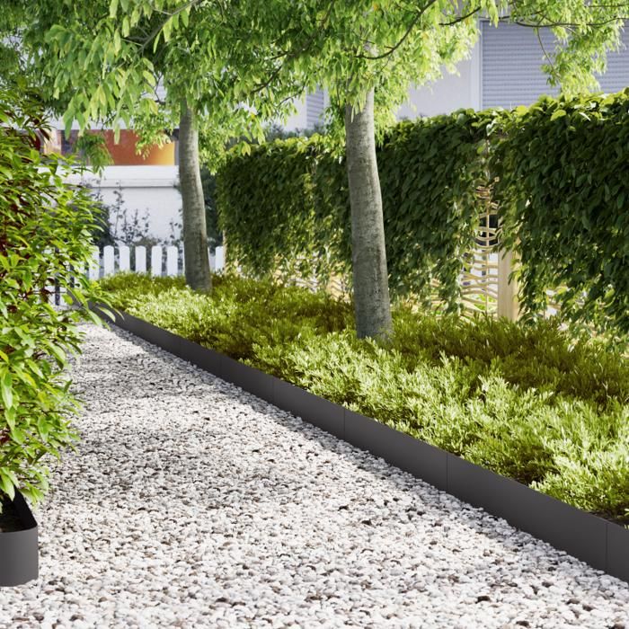 Bordures de Jardin 10 pcs Noires 100x0.5x20 cm Fer